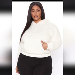 White sherpa pullover sweater